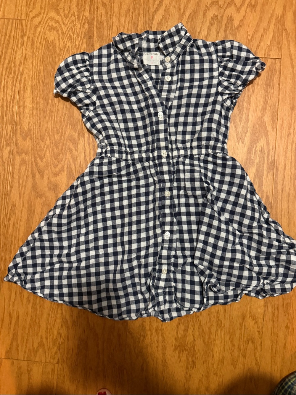 Linen Blend Crewcuts Gingham Button-Front Kids Dress - Navy & White - 4T